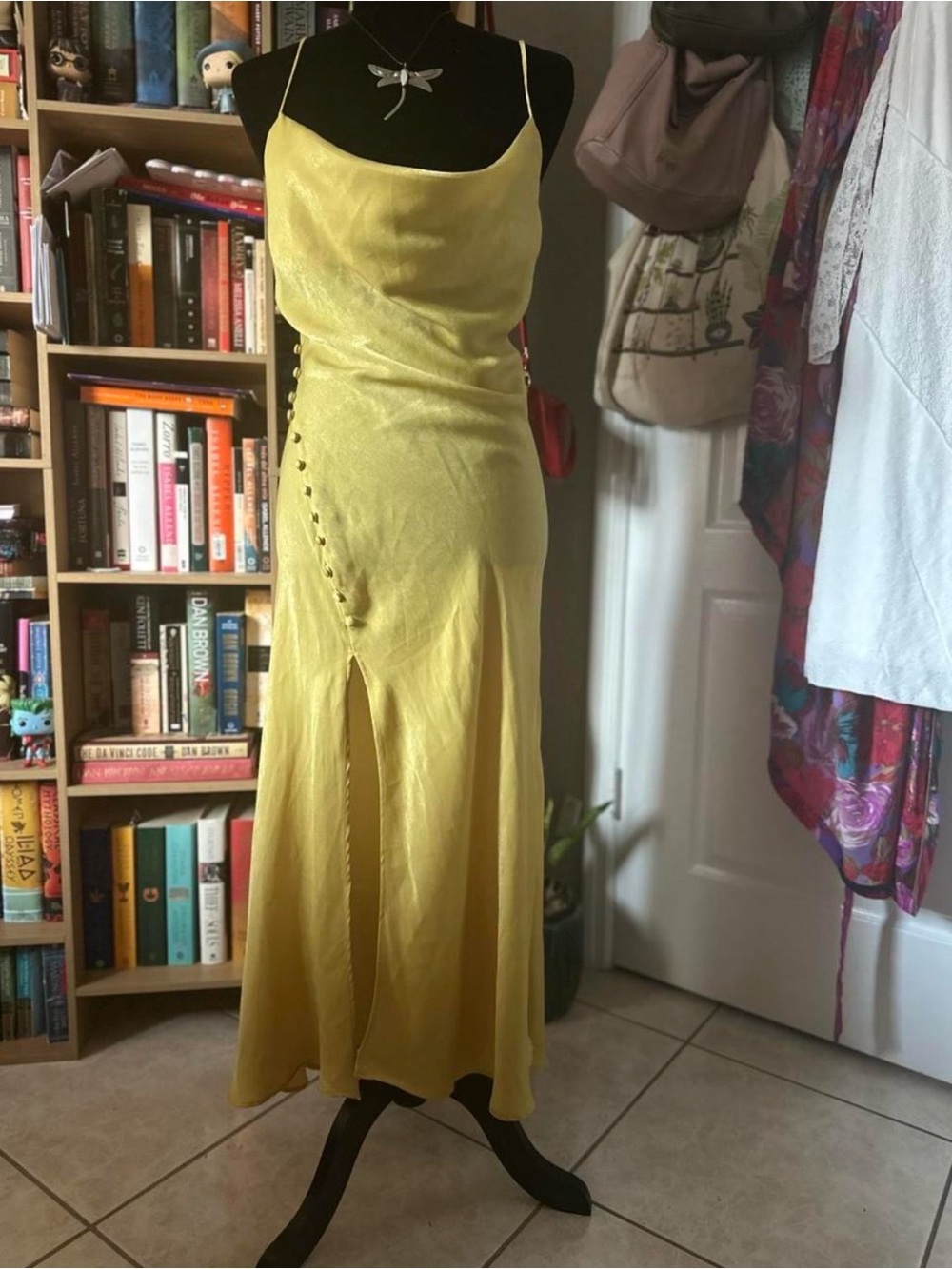 Zara yellow cowl neck slip dress